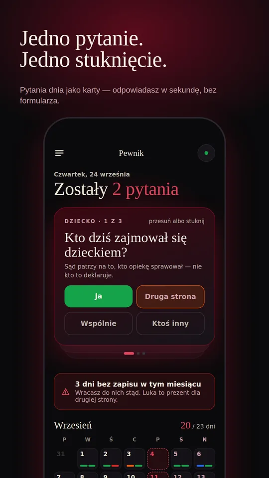 Karty pytań dnia — jedno pytanie, jedno stuknięcie, bez formularza.